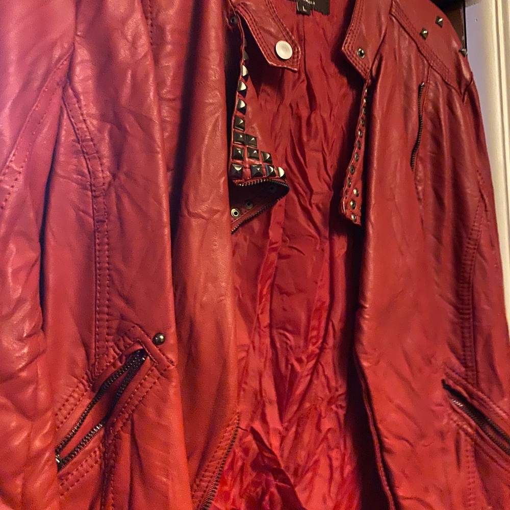 Red leather jacket.